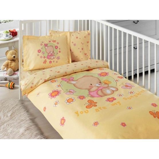 Taç Butterfly Organik Bebek Nevresim Takımı Sarı