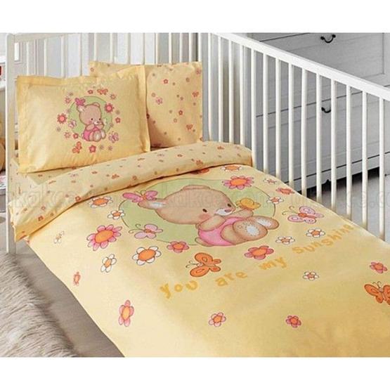 Taç Butterfly Organik Bebek Nevresim Takımı Sarı