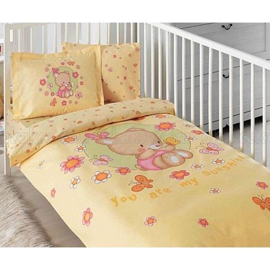 Taç Butterfly Organik Bebek Nevresim Takımı Sarı