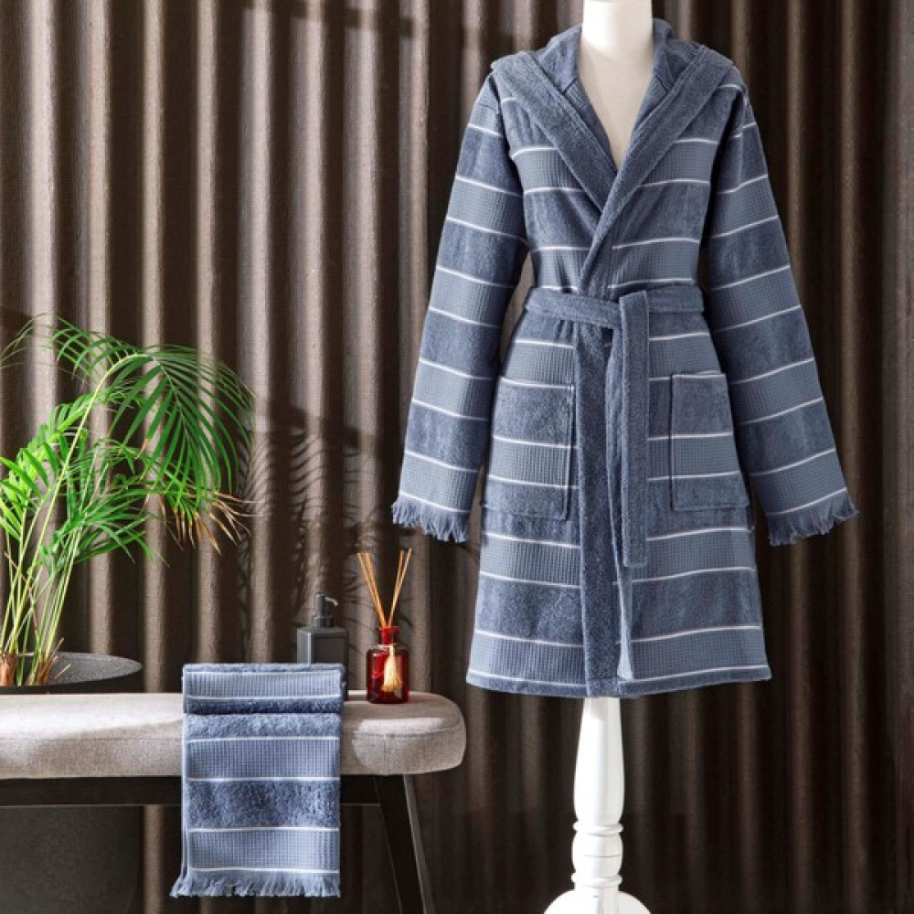 Taç Casual Pamuk Bornoz Set Mavi L/xl - L - XL Bornoz Fiyatı