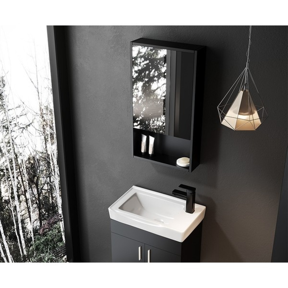 Taç Dekorasyon Tek Kapaklı Aynalı Siyah Banyo Dolabı Üst Modülü Banyo Dolabı / Mobilyası Fiyatı
