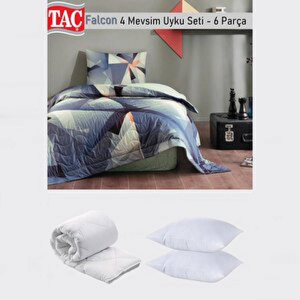 Taç Falcon Modern Temalı 4 Mevsim Çok Amaçlı Kapitoneli Tek Kişilik Set + Yorgan + Yastık Yatak Seti / Uyku Seti Fiyatı