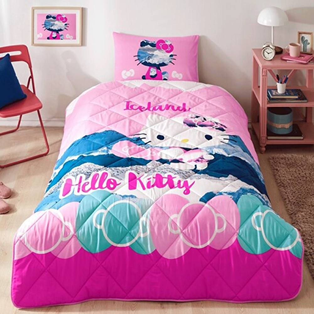 Taç Hello Kitty Iceland Tek Kişilik Yorgan Seti Taç Uyku Seti Yastık Hediyeli - Pembe Yatak Seti / Uyku Seti Fiyatı