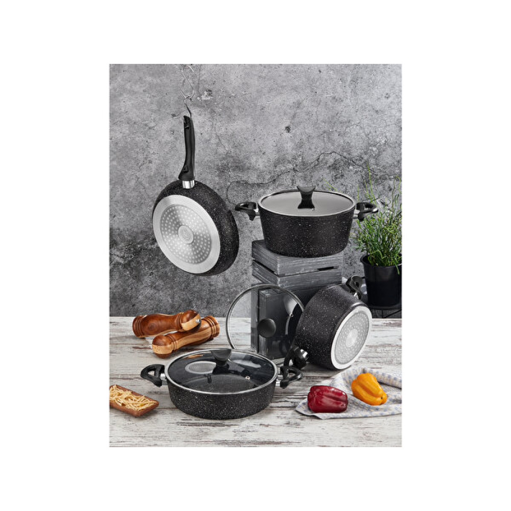 Taç İndüksiyon Master Cook 4'lü 7 Parça Granit Siyah Tencere Seti Tac-3597 Tencereler Fiyatı
