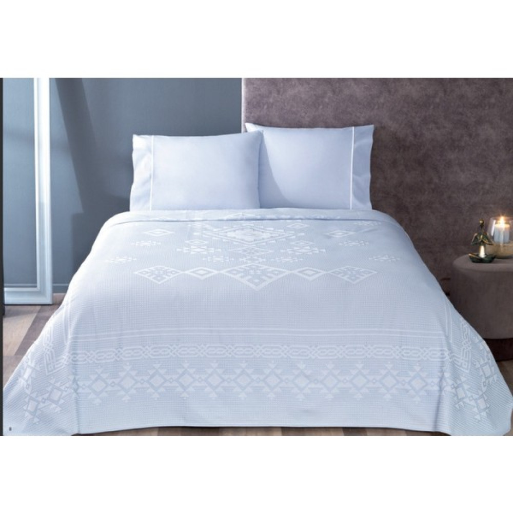 Taç Jakar Pike Takımı Liana Çift Kişilik Lastikli - Mavi - 160 x 230 cm Pike & Pike Takımı Fiyatı