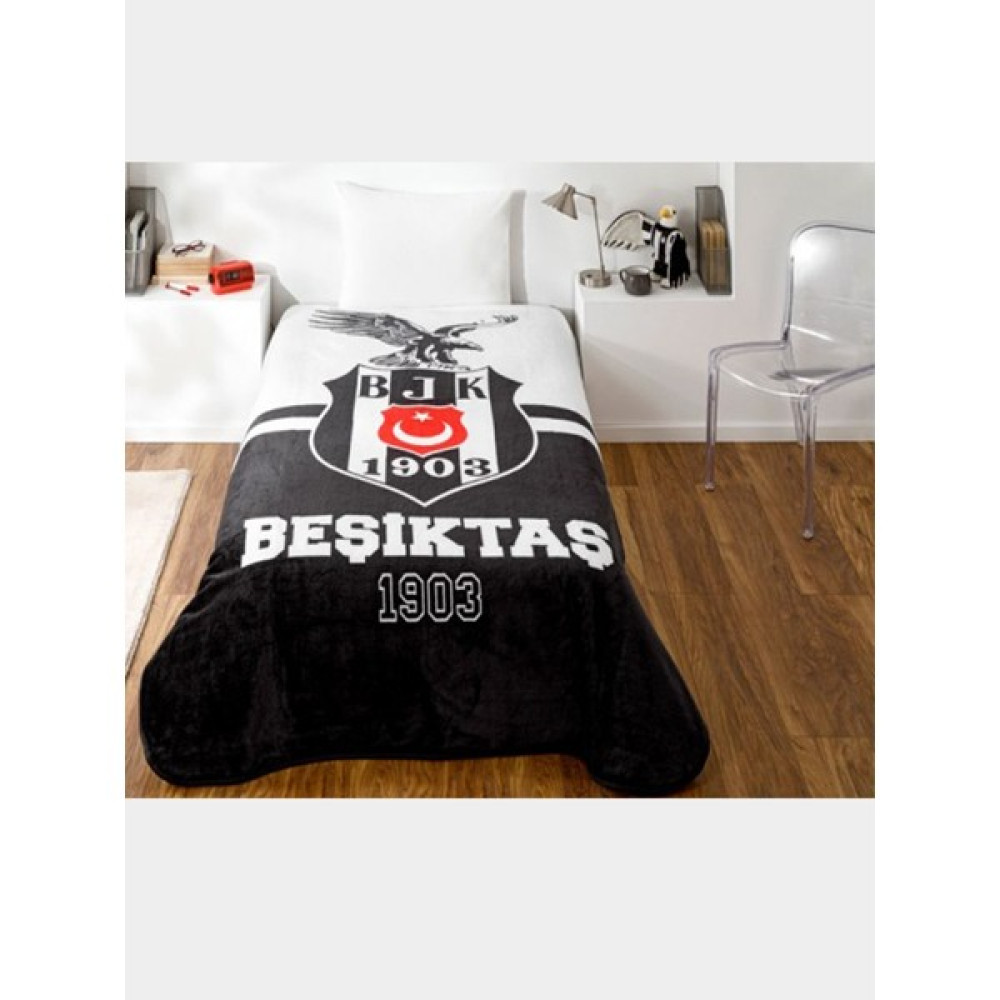 Taç Lisanslı Battaniye Beşiktaş Kara Kartal Tek Kişilik - 160 x 220 cm - Siyah - Beyaz Battaniye Fiyatı
