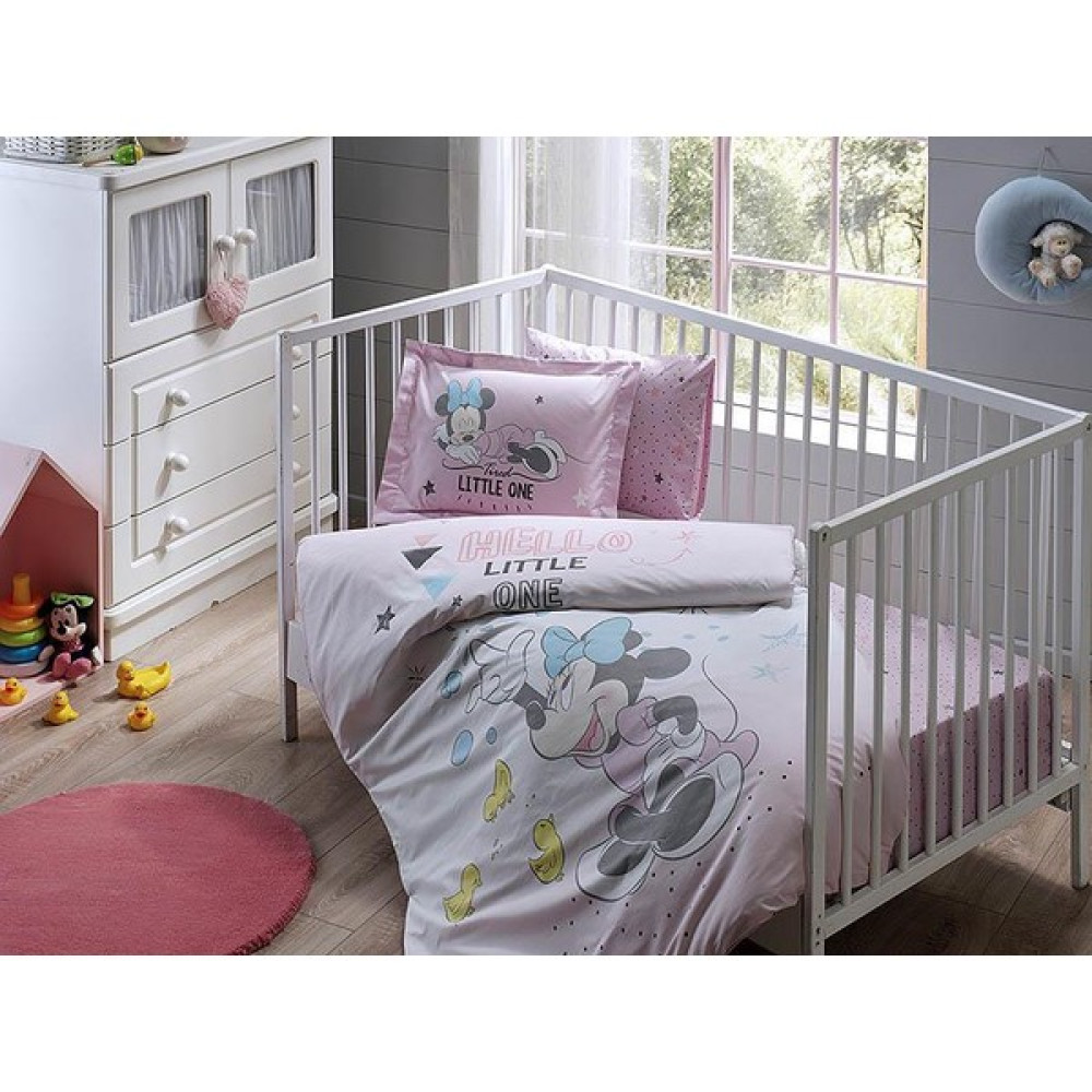 Taç Lisanslı Bebek Nevresim Takımı Disney Minnie Bubble Baby - 100 x 150 cm - Pudra Bebek Nevresim Takımı Fiyatı