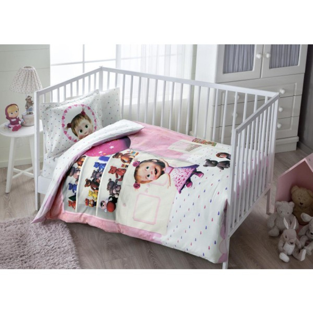 Taç Lisanslı Bebek Nevresim Takımı Masha And The Bear Baby - 100 x 150 cm - Beyaz - Pembe Bebek Nevresim Takımı Fiyatı