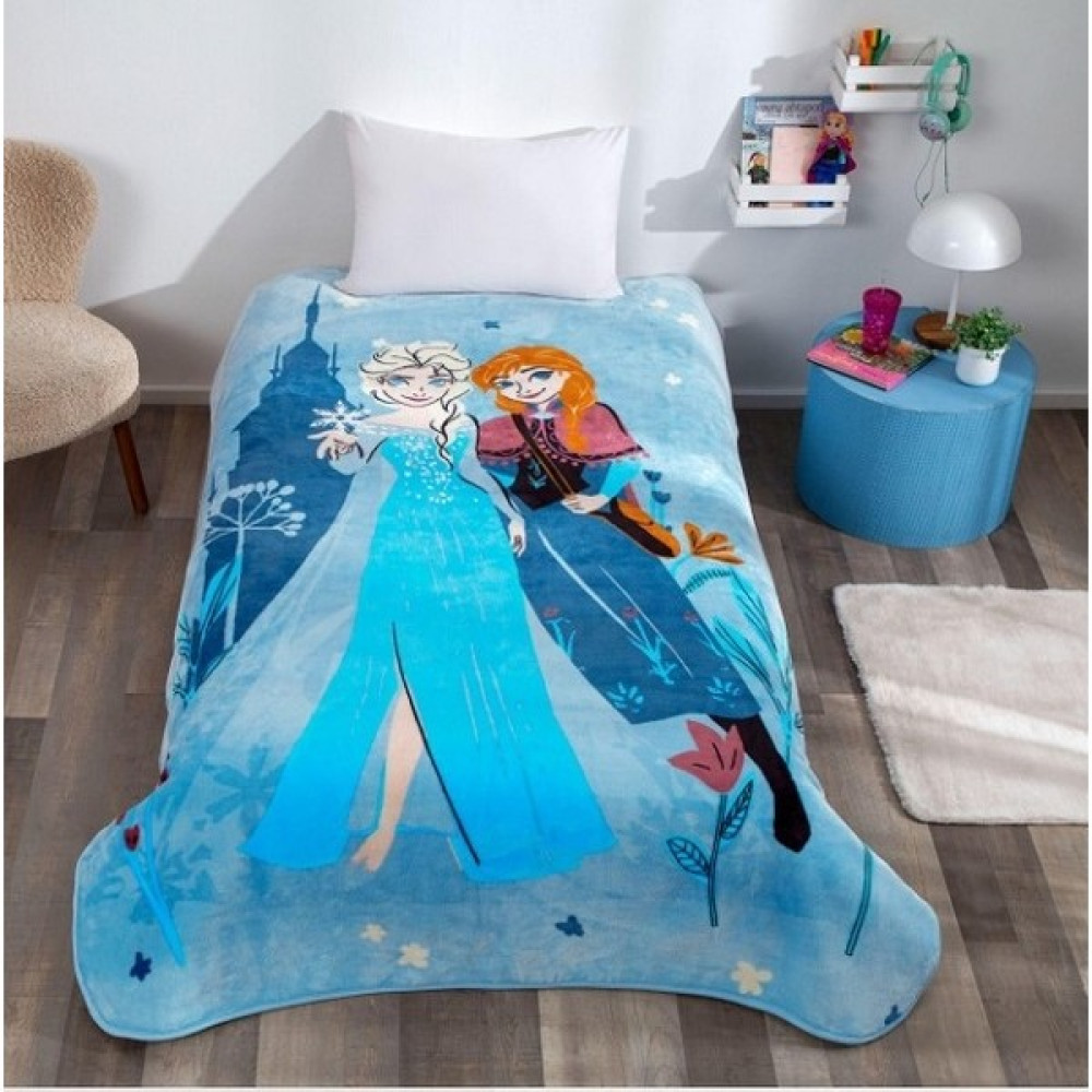 Taç Lisanslı Disney Frozen Flower Power Tek Kişilik Battaniye - 160 x 220 cm - Mavi Battaniye Fiyatı