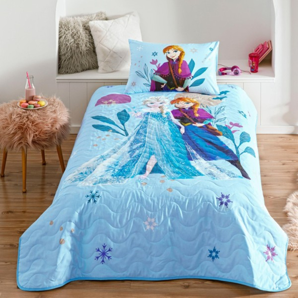 Taç Lisanslı Disney Frozen Flower Power Tek Kişilik Yatak Örtüsü - Turkuaz - 160 x 230 cm Yatak Örtüsü Fiyatı