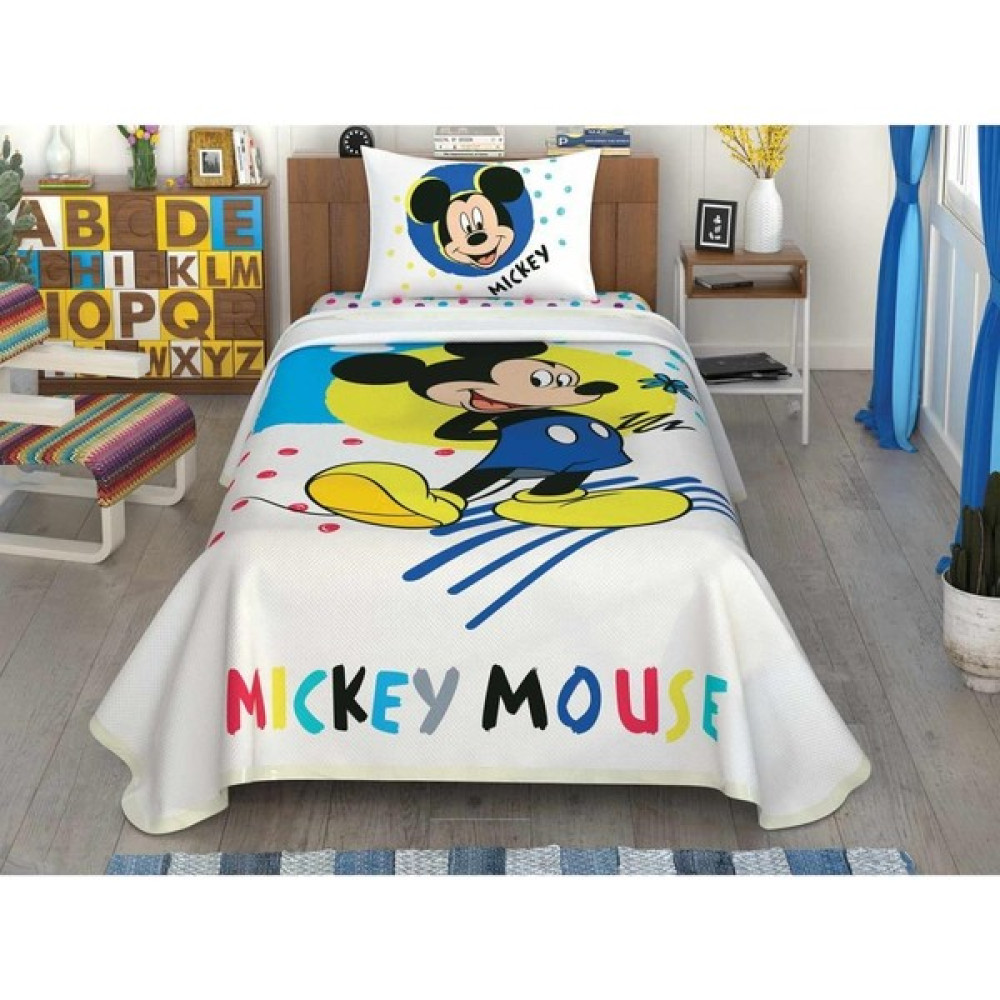Taç Lisanslı Disney Mickey Colour % 100 Pamuk Tek Kişilik Pike Takımı 100X200 cm Çarşaflı - Beyaz Pike & Pike Takımı Fiyatı