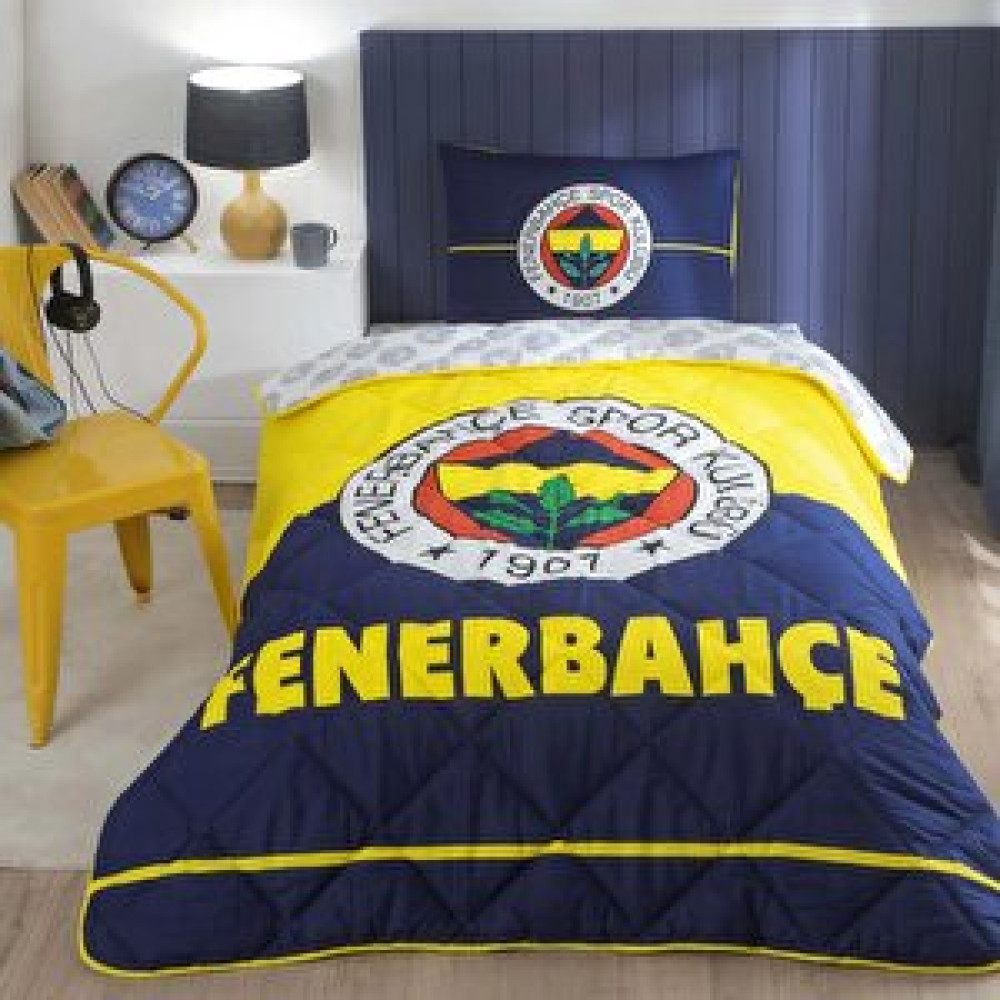 Taç Lisanslı Fenerbahçe Logo Tek Kişilik Yorgan Seti - Kupa Bardak + Yastık Hediyeli Uyku Seti Yatak Seti / Uyku Seti Fiyatı