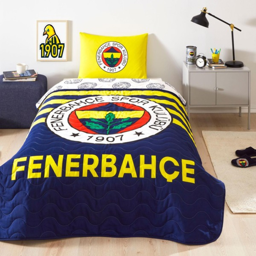 Taç Lisanslı Fenerbahçe Stripe Tek Kişilik Yatak Örtüsü Seti - Lacivert - 160 x 220 cm Yatak Örtüsü Fiyatı