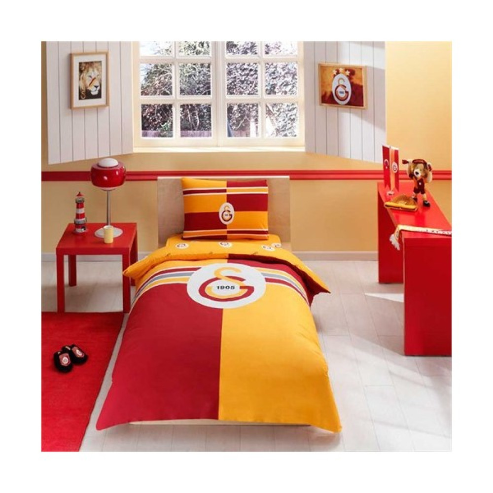 Taç Lisanslı Galatasaray Logo Tek Kişilik Ranforce Nevresim Takımı - 160 x 220 cm - Sarı - Kırmızı Bebek Nevresim Takımı Fiyatı