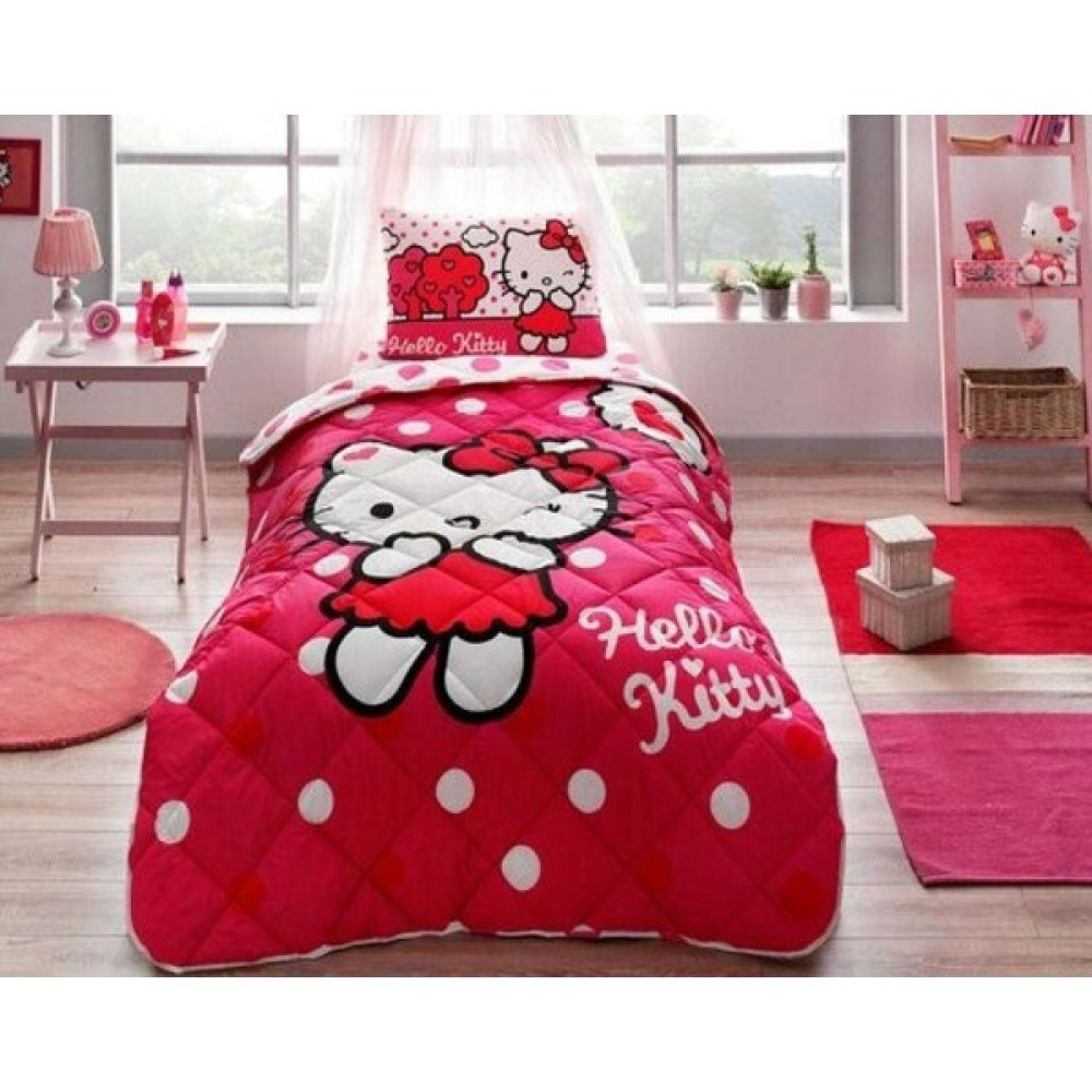 Taç Lisanslı Hello Kitty Yorgan Seti Lisanslı - Kırmızı Yatak Seti / Uyku Seti Fiyatı