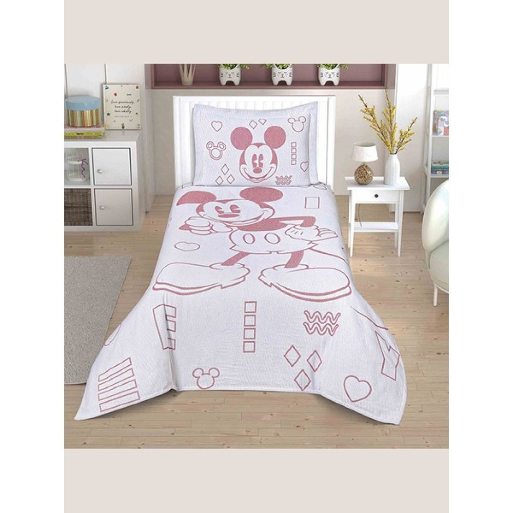 Taç Lisanslı Jakar Yatak Örtüsü Mickey Mouse Tek Kişilik - Beyaz - 180 x 240 cm Yatak Örtüsü Fiyatı