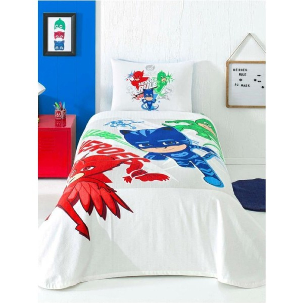 Taç Lisanslı Pike Takımı Tek Kişilik Pj Masks Heroes Lastikli - Beyaz - 160 x 230 Pike & Pike Takımı Fiyatı