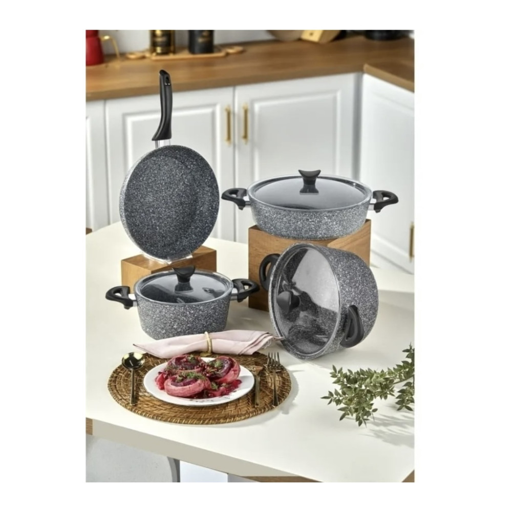 Taç Master Cook 4lü 7 Parça Granit Tencere Seti Gri Tencere / Tava Setleri Fiyatı