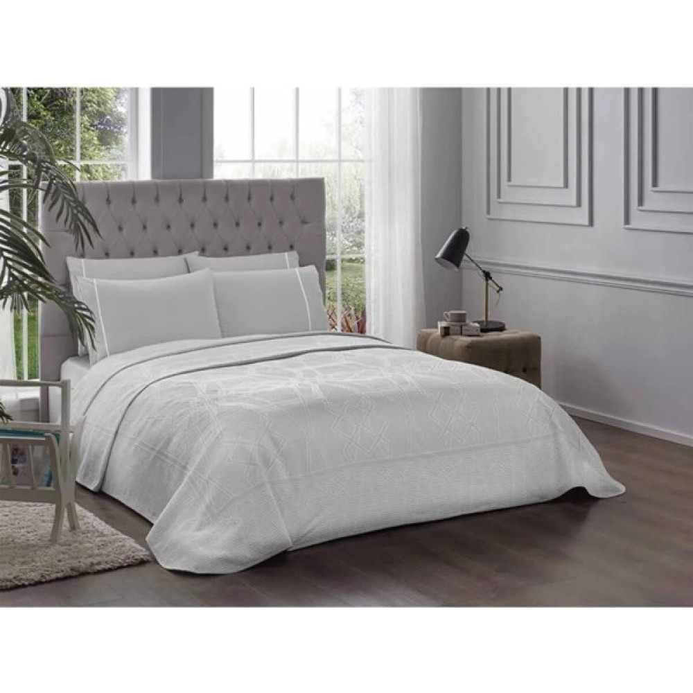 Taç - Parker Gri Çift Kişilik Jakarlı Pike Takımı - 230 x 250 cm Pike & Pike Takımı Fiyatı