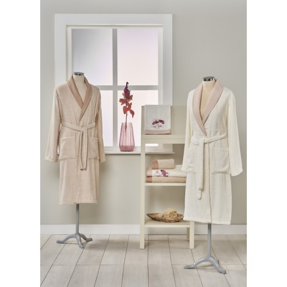 Taç Pure Cotton Posey Çift Kişilik Pamuk Aile Seti Ekru - Bej - M - L - Pudra - Bej Bornoz Fiyatı