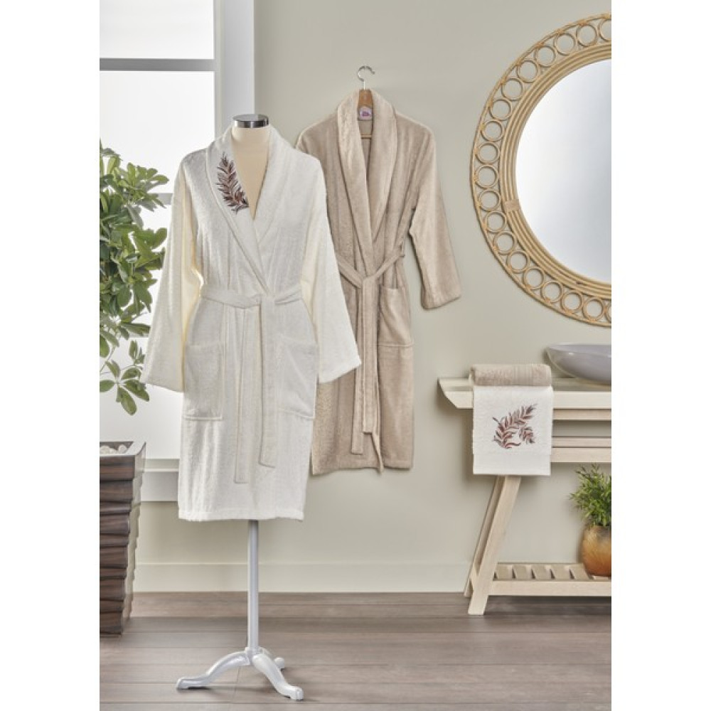 Taç Soft Bamboo Lina Çift Kişilik Bambu Aile Seti Ekru - Camel - M - L Bornoz Fiyatı