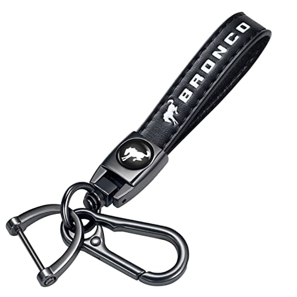 TACOMA Genuine Leather Car Keychain for Ford Bronco Key Chain for Men and Women Family Present Key Ring Accessories(Black)