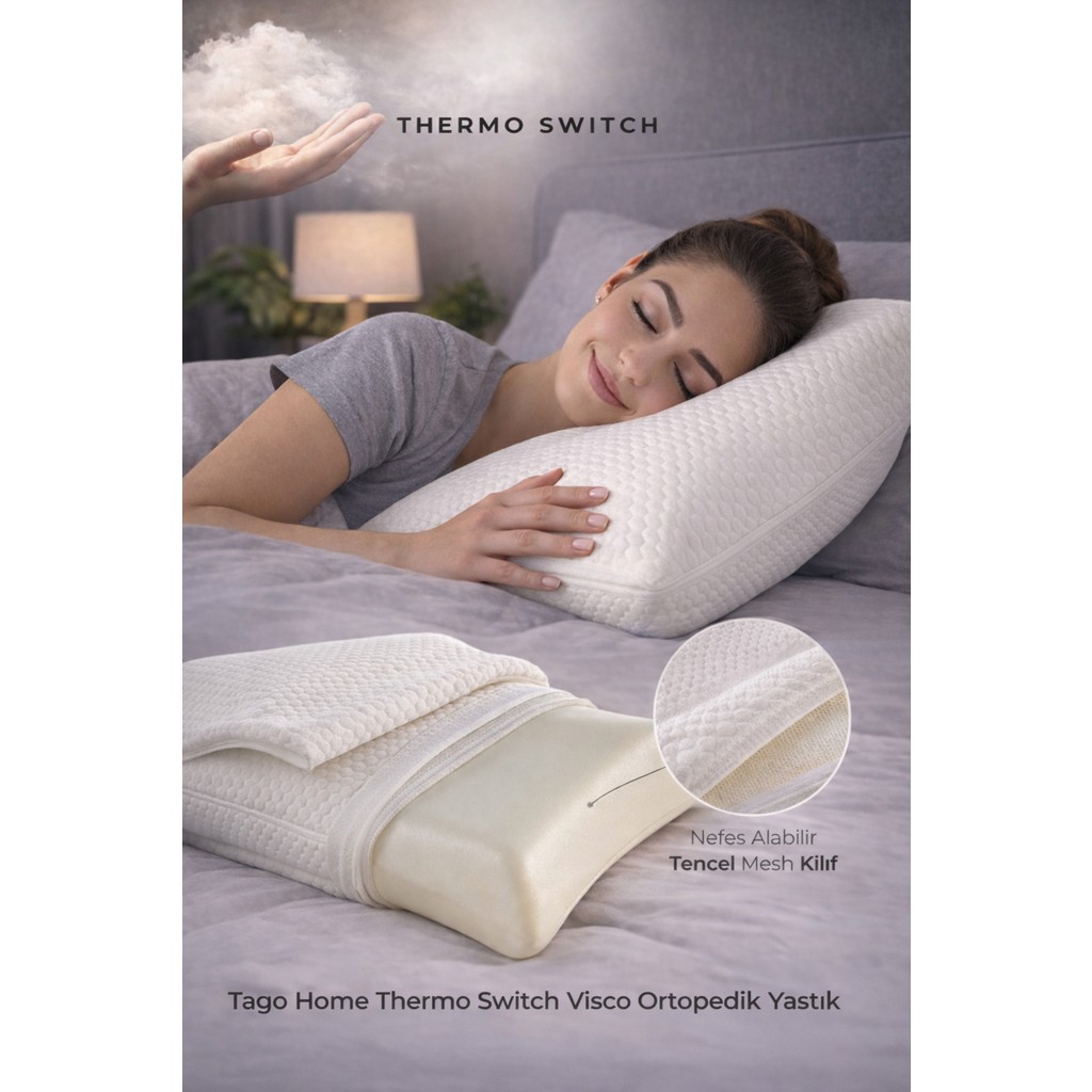 Tago Home Thermo Switch Visco Ortopedik Yastık - 60 x 40 x 15 cm - Beyaz Yastık Kılıfı Fiyatı