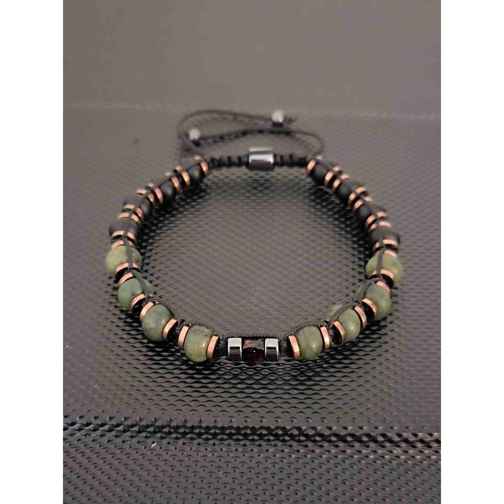 Tahrastone Rondela Kesim Yeşim Taşı -Damla Kehribar-Oniks Doğaltaş Bileklik - 18-19 cm - Yeşil - Siyah Diğer Fiyatı