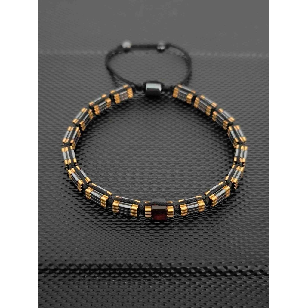 Tahrastone Sarı Pullu Oluklu Küp Hematit ve Damla Kehribar Bileklik - 18-19 cm - Gri Diğer Fiyatı