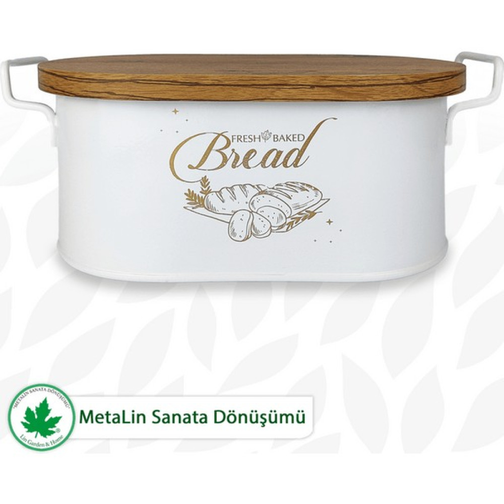Tahta Kapaklı Metal Ekmeklik, Ahşap Kapaklı Ekmeklik (Bread Baskılı) - Beyaz Saklama Kapları Fiyatı