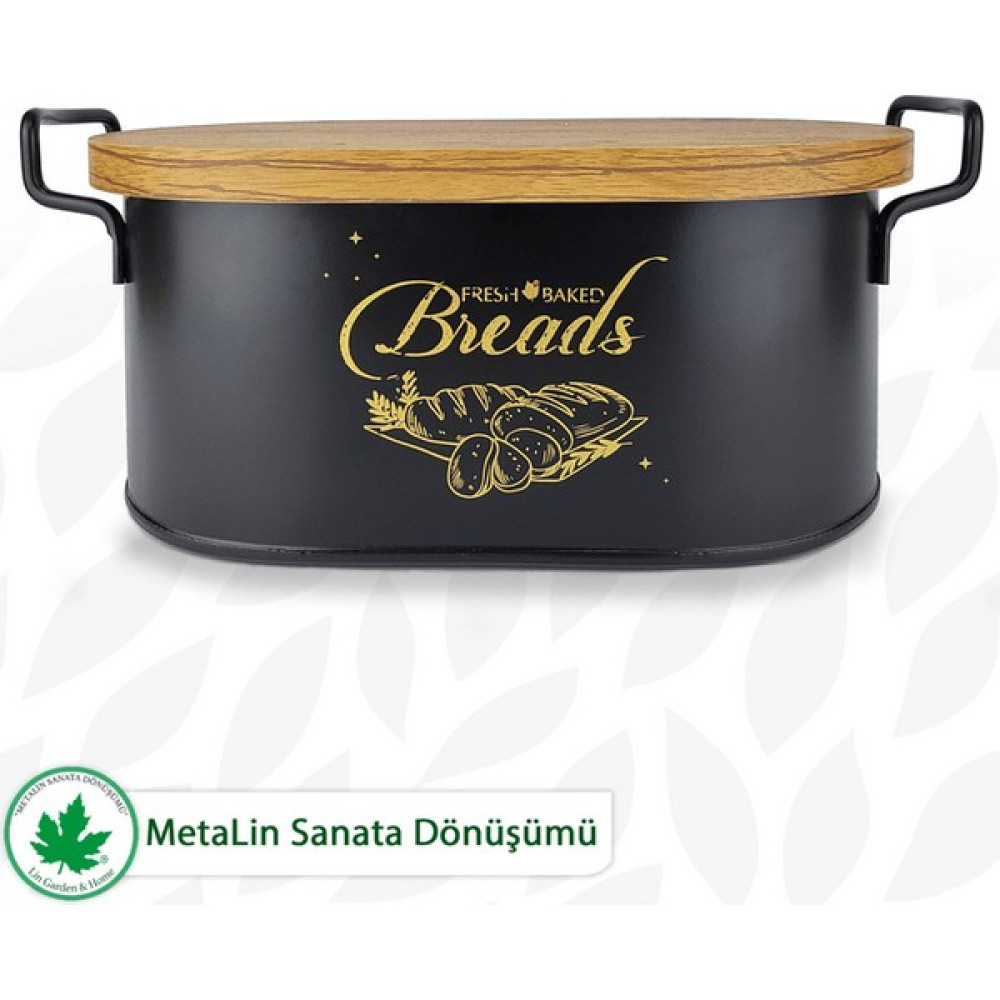 Tahta Kapaklı Metal Ekmeklik, Ahşap Kapaklı Ekmeklik (Bread Baskılı) - Siyah Saklama Kapları Fiyatı
