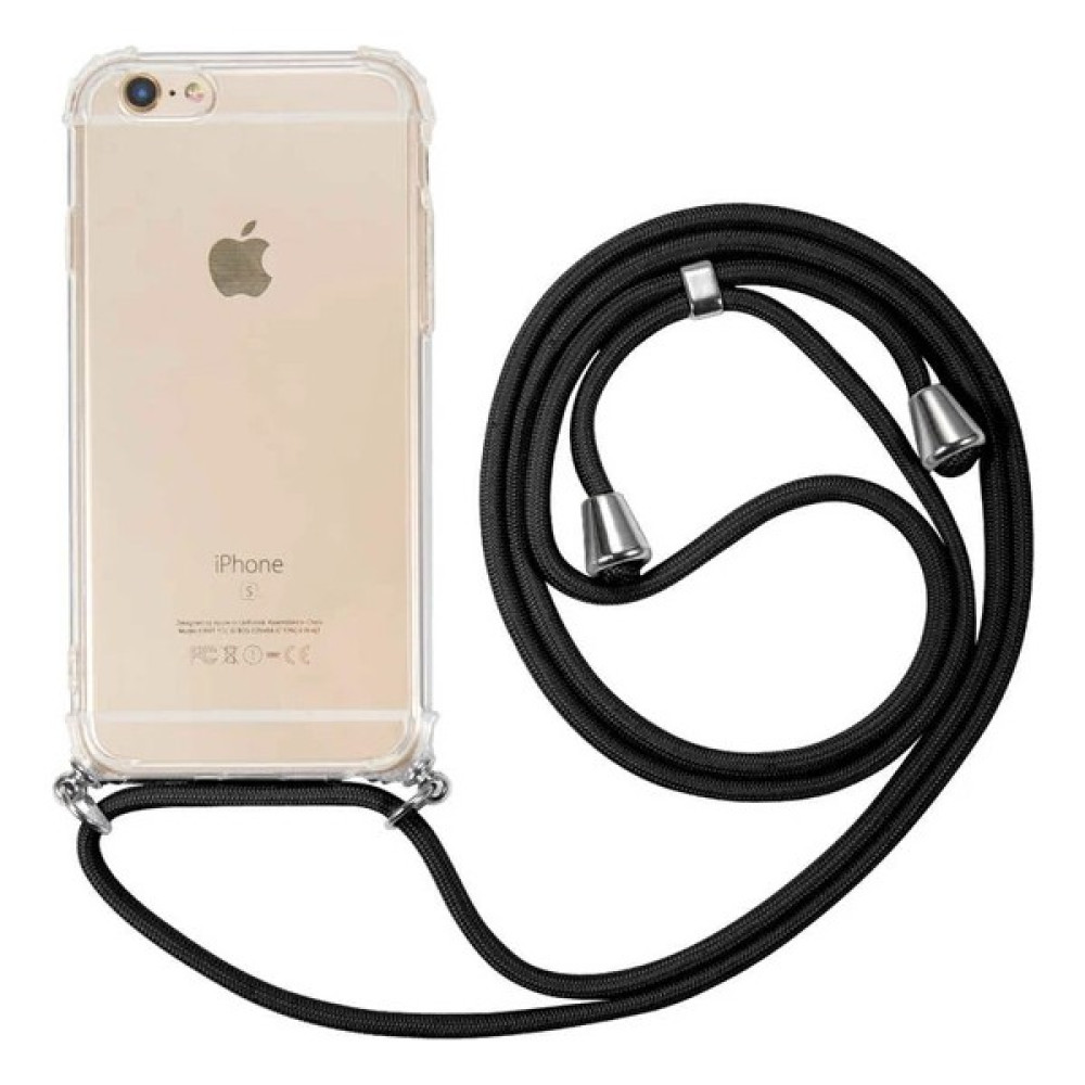 TahTicMer Apple iphone 8 Kılıf Omuz Boyun Askılı Ipli Şeffaf Antişok X-Rop Kılıf Dört Köşeli Darbe Koruma - Siyah Cep Telefonu Kılıfı Fiyatı