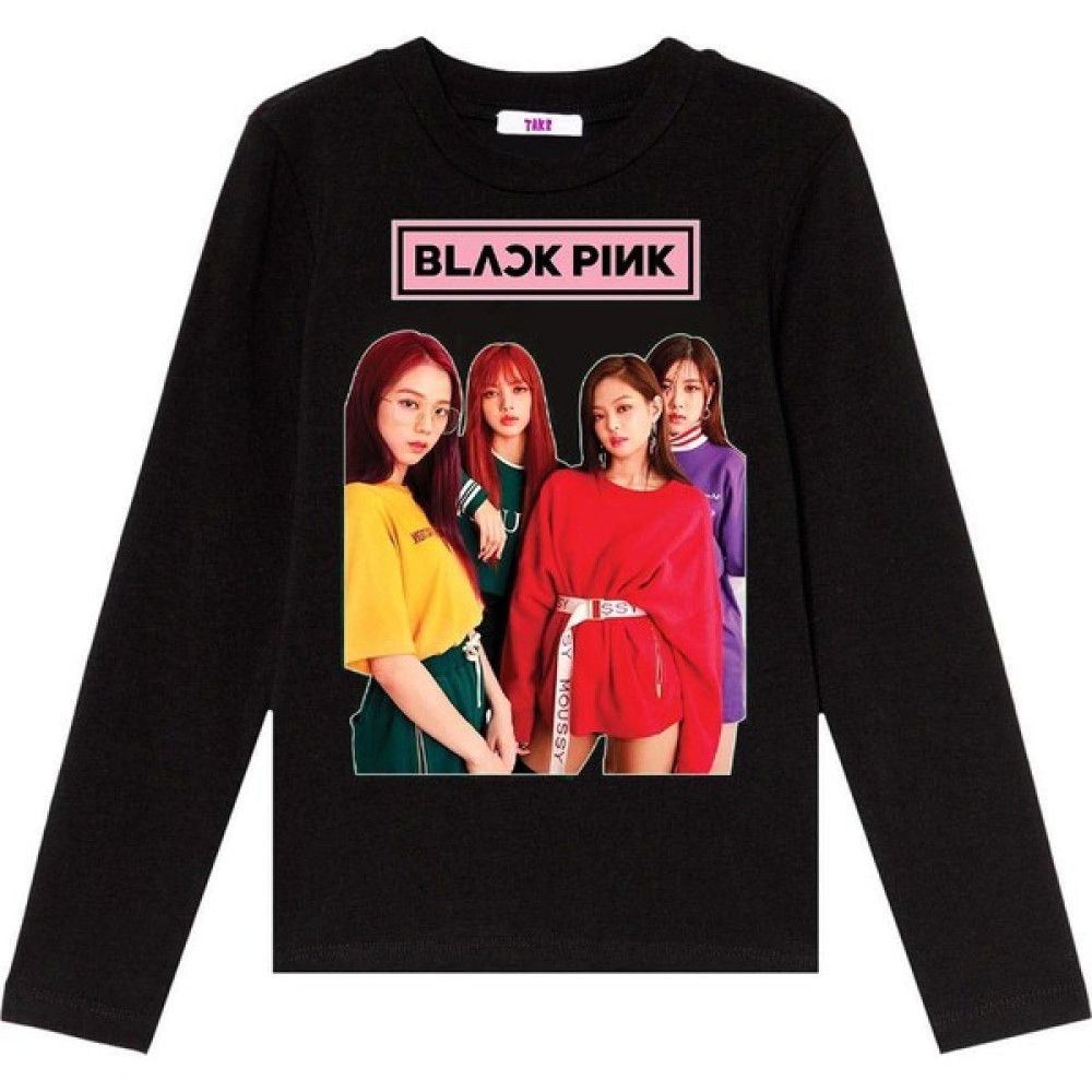 TakeTshirt Blackpink Uzun Kollu Çocuk T-Shirt Siyah Kız Çocuk T-shirt Fiyatı