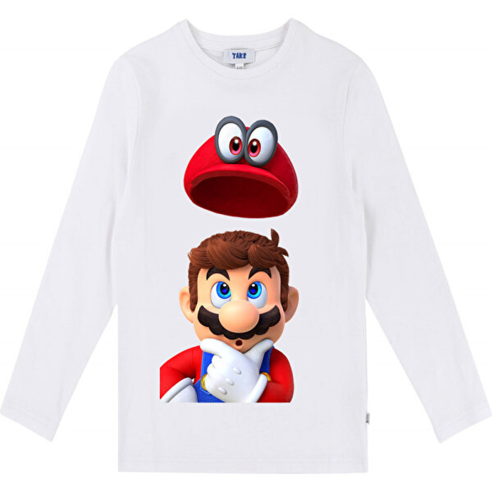 TakeTshirt Super Mario Uzun Kol Çocuk Tişört Beyaz Unisex Erkek Çocuk T-shirt Fiyatı