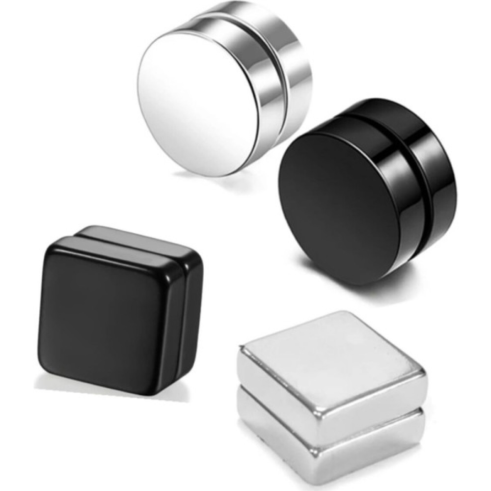 Takıconcept 4 Adet Set Siyah Gümüş 2 Kare 2 Yuvarlak Mıknatıslı Erkek Küpe 8mm Mıknatıs Çelik Manyetik - 8 mm - Siyah - Beyaz Küpeler Fiyatı