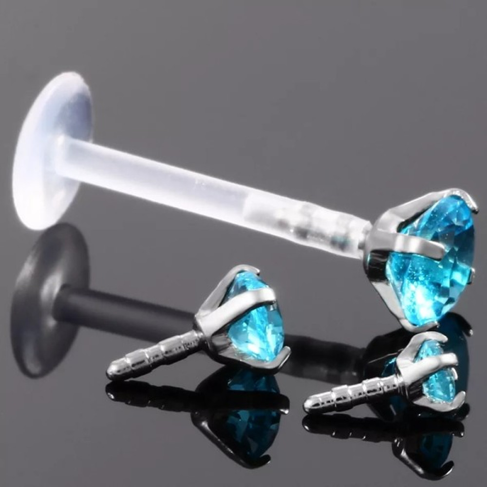 Takıconcept Antialerjik Mavi Taşlı Bioplast Şeffaf Piercing Altın & Gümüş Piercing Fiyatı