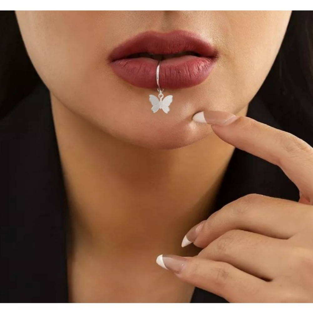 Takıconcept Deliksiz Kelebek Sallantılı Fake Çelik Dudak Piercing Sahte Piercing D45D1 - Gümüş Altın & Gümüş Piercing Fiyatı