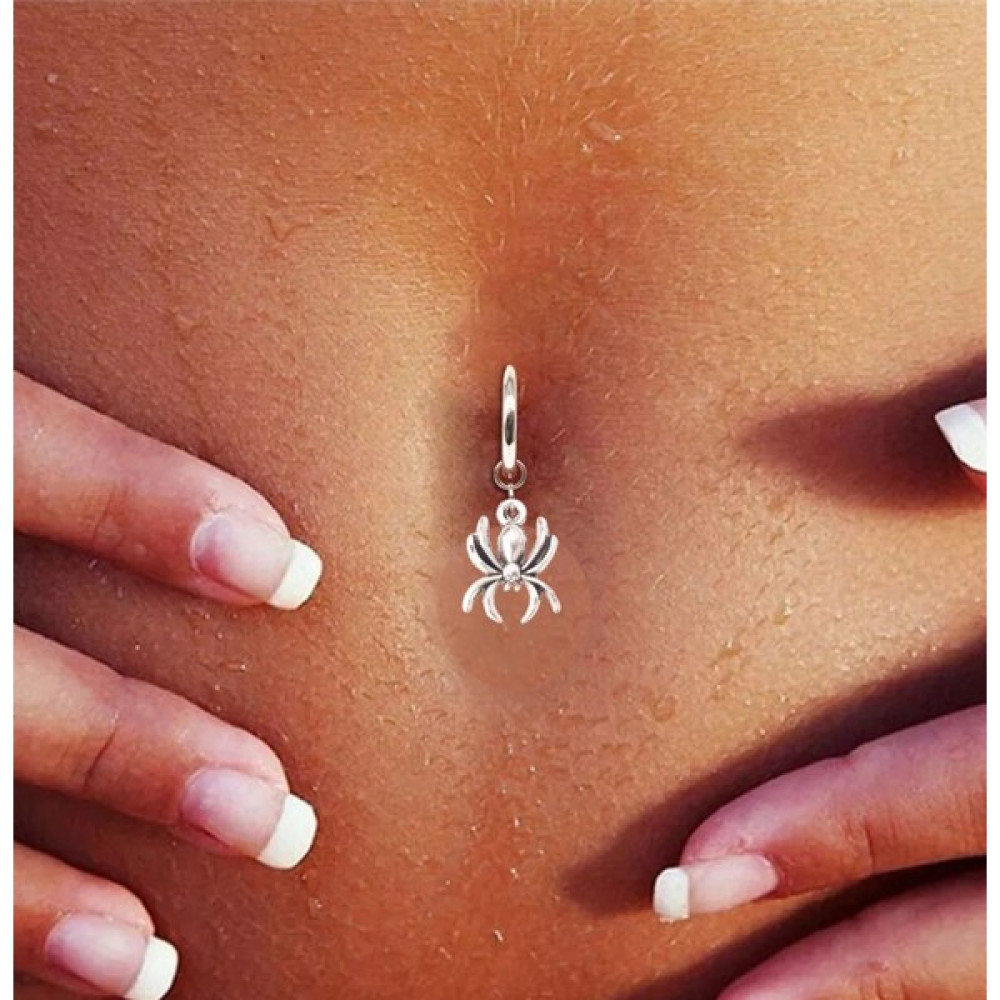 Takıconcept Deliksiz Örümcek Sallantılı Fake Çelik Göbek Piercing - Gümüş Altın & Gümüş Piercing Fiyatı
