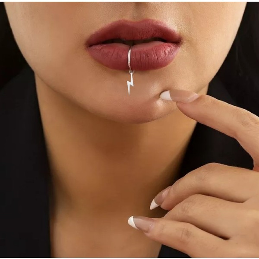 Takıconcept Deliksiz Şimşek Sallantılı Fake Çelik Dudak Piercing Sahte Piercing D45D1 - Gümüş Altın & Gümüş Piercing Fiyatı