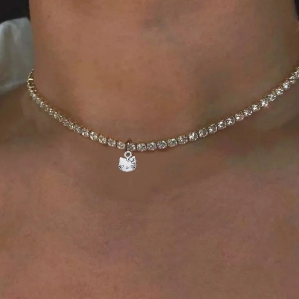 Takıconcept Hello Kitty Sallantılı Kristal Taşlı Su Yolu Choker Kolye Bijuteri Kolye Fiyatı