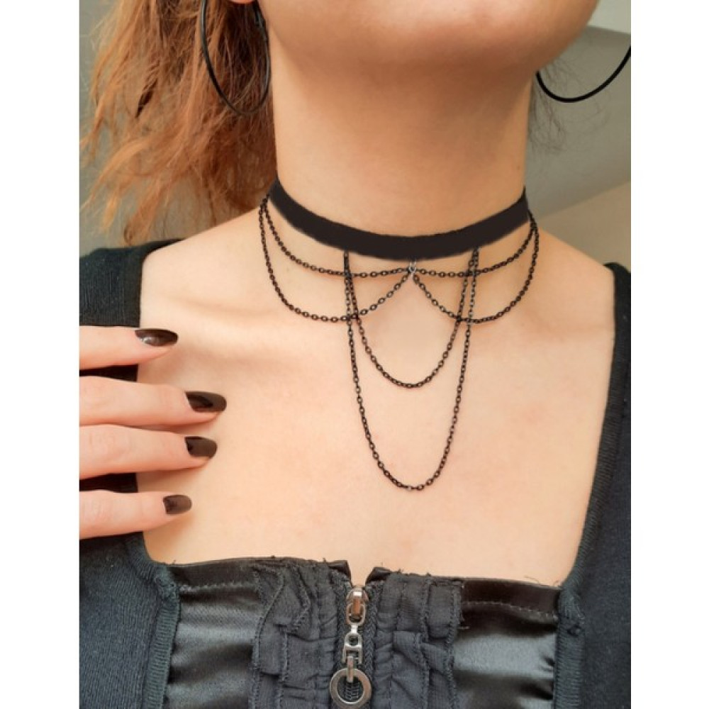 Takıconcept Siyah Zincir, Choker, Kadın Kolye, Boyun Choker Kolye - Beyaz - Gri Bijuteri Kolye Fiyatı