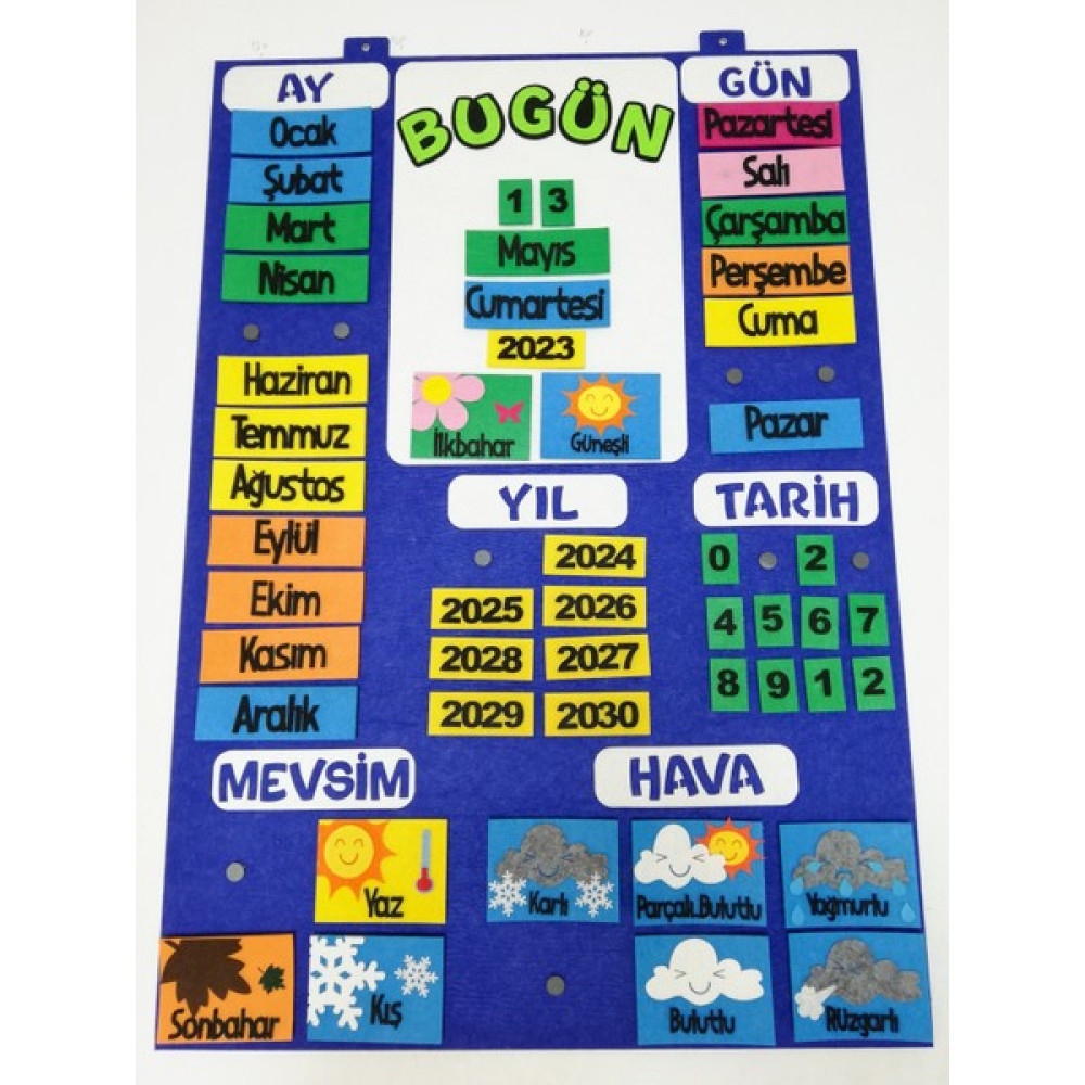 Takvim Interaktif (Keçe Eğitim Materyali) - Saks - Mavi - Keçe Eğitim Materyali - 70 x 100 cm Pano Fiyatı