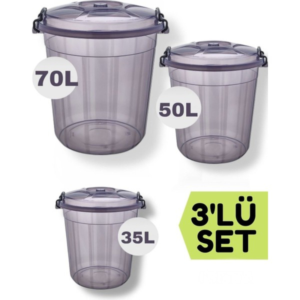 Takyaka Premium Kilitli Erzak /un/ Bakliyat Saklama Kovası 35/50/70 Lt Üçlü Set Saklama Kapları Fiyatı