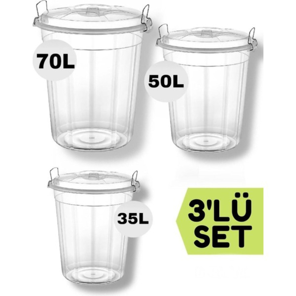 Takyaka Şeffaf Kilitli Erzak /un/ Bakliyat Saklama Kovası 35 /50 /70 Lt Üçlü Set Saklama Kapları Fiyatı