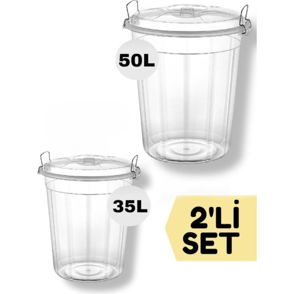 Takyaka Şeffaf Kilitli Erzak /un/ Bakliyat Saklama Kovası 35 /50 Lt Ikili Set Saklama Kapları Fiyatı