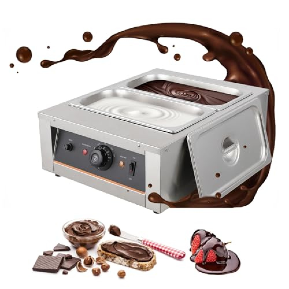 Takywep Chocolate Tempering Machine - 3.3L*2 Tanks, 18 Lbs Capacity, Temp Control 86~176℉, 1500W Stainless Steel Electric Food Warmer for Chocolate/Milk/Cream Melting
