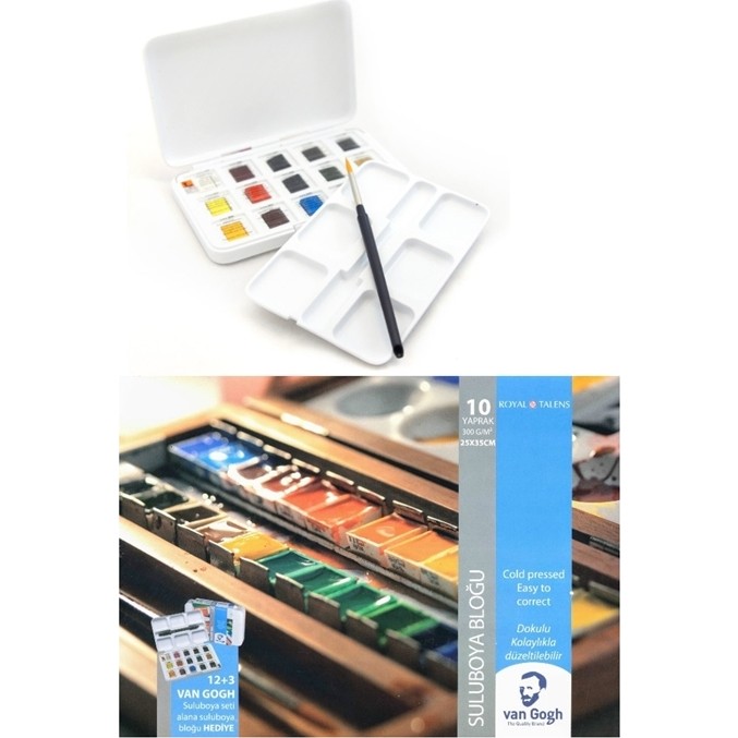 Talens Van Gogh Tablet Suluboya 12+3 Renk + Van Gogh 25X35 Cm. 300 gr Defter Hediye Defter & Kağıt Ürünleri Fiyatı