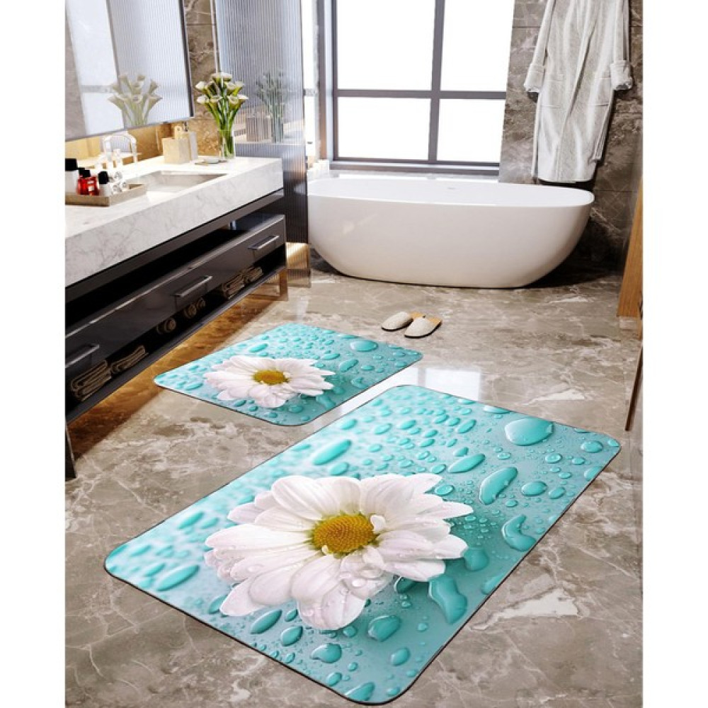 Talia Home 2'li TLAHMP-016 Papatya Desenli Banyo Paspas Seti - 50 x 60 cm - 60 x 90 cm - Yeşil Klozet Takımı Fiyatı