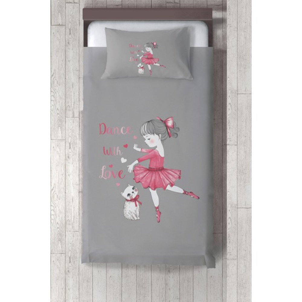 Talia Home  balerin Kız ve Kedi Desenli Çocuk ve Bebek Odası Yatak Örtüsü TLAY-217 - 355 x 220 cm - Gri Yatak Örtüsü Fiyatı