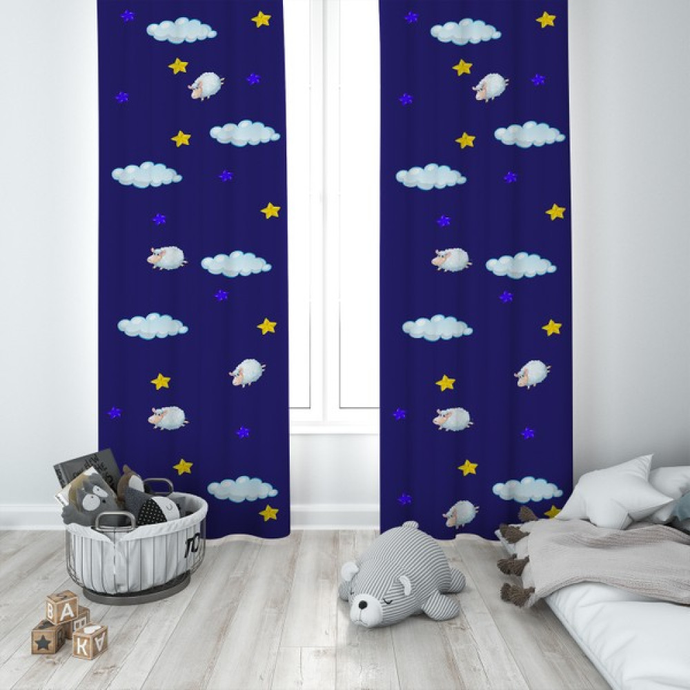 Talia Home Bulutlar Yıldızlar Çocuk Odası Bebek Odası Fon Perde 2 Kanat TLA-057 - 70 x 200 cm - Mavi Fon Perde Fiyatı
